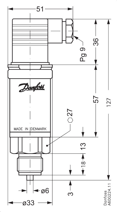 Danfoss Sensor -1-12 BAR G3/8"A DIN plug