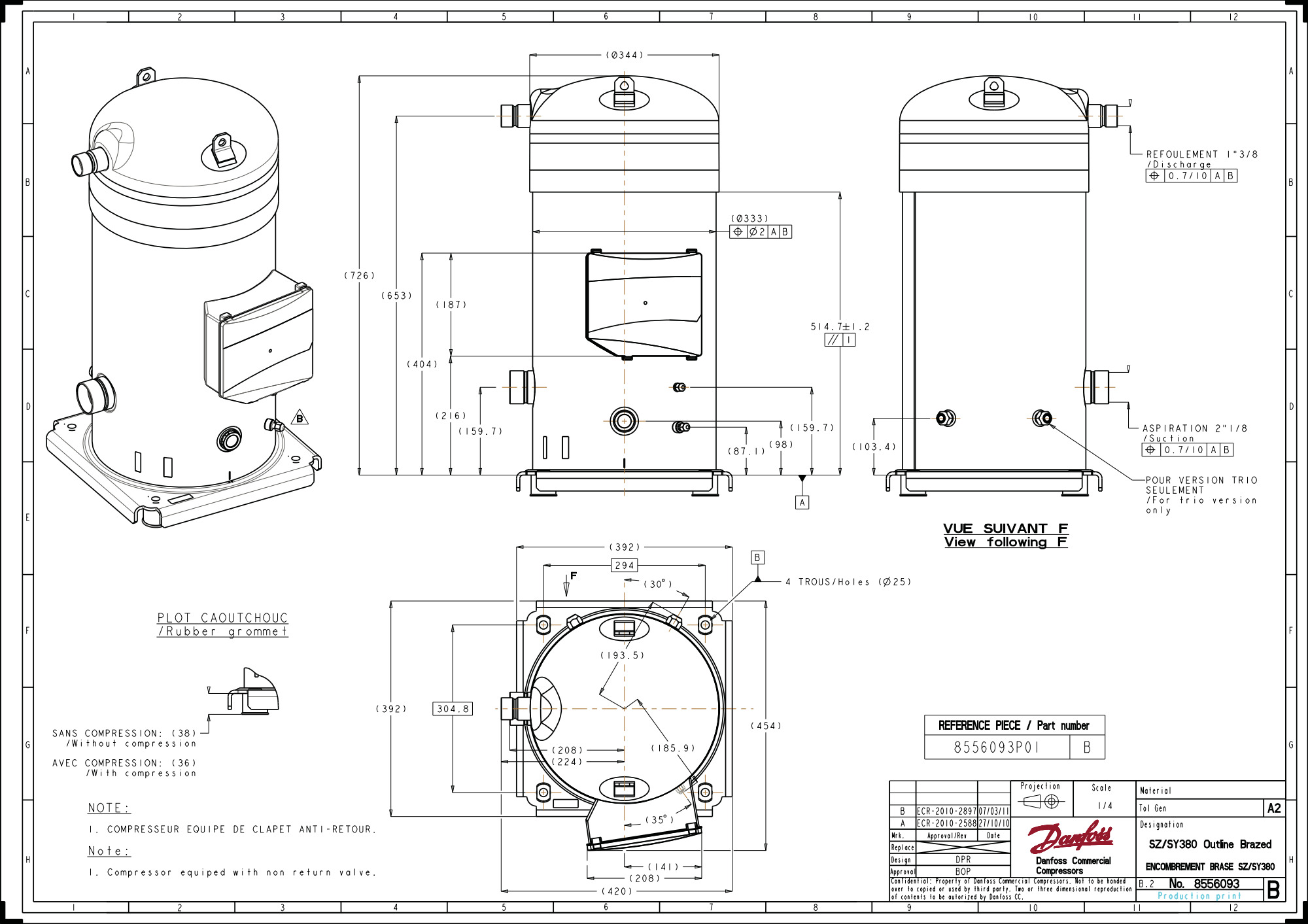 Compressor Scroll SY380A4CBI Stub Tube